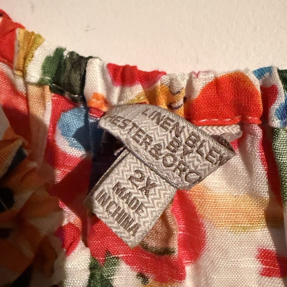 Hester & Orchard 2X Plus Size Linen Blend Top Lagenlook Boho Colorful Relaxed - Picture 3 of 5